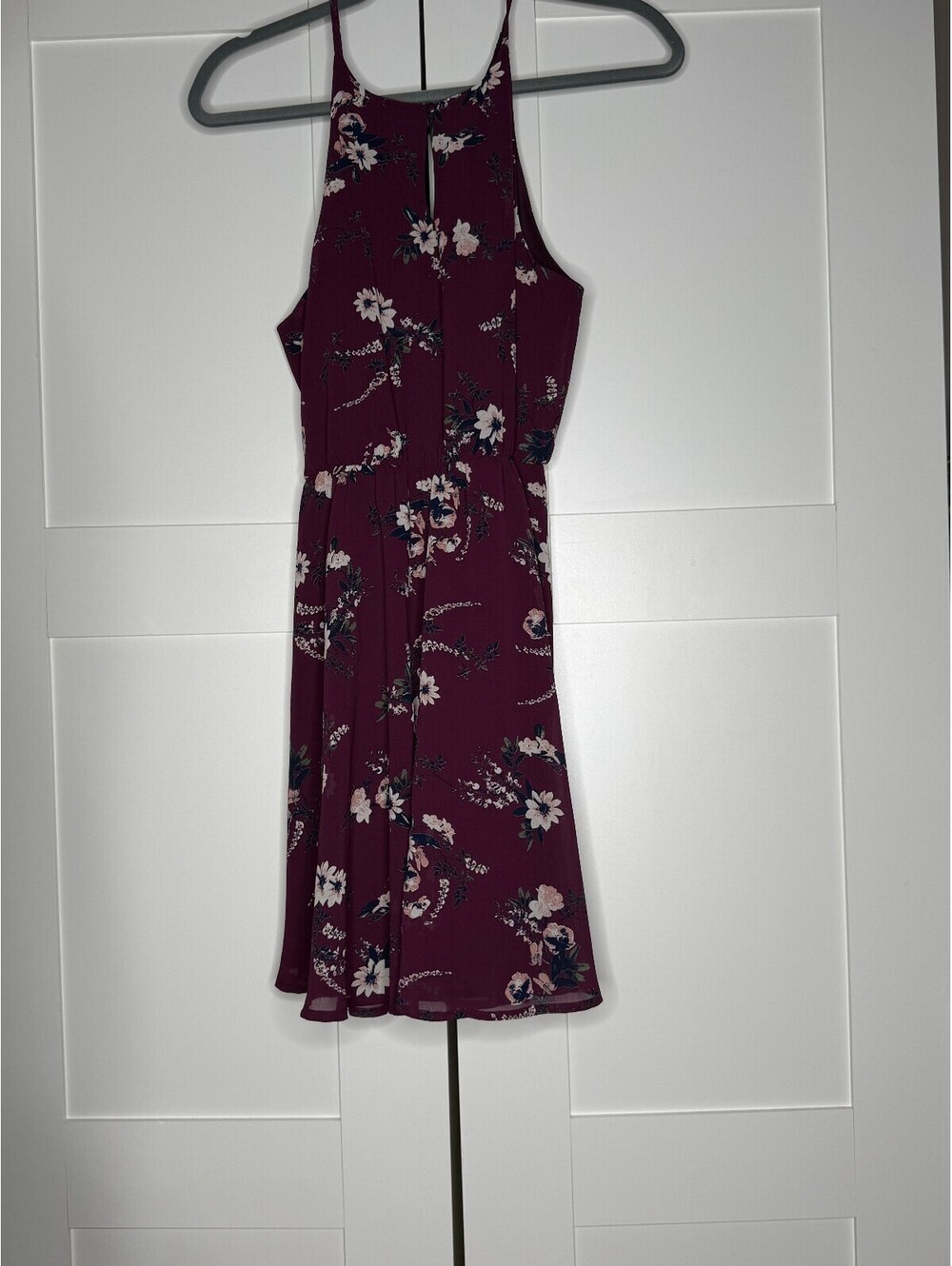 Miami Burgundy Sleeveless Floral Dress, Women's Medium